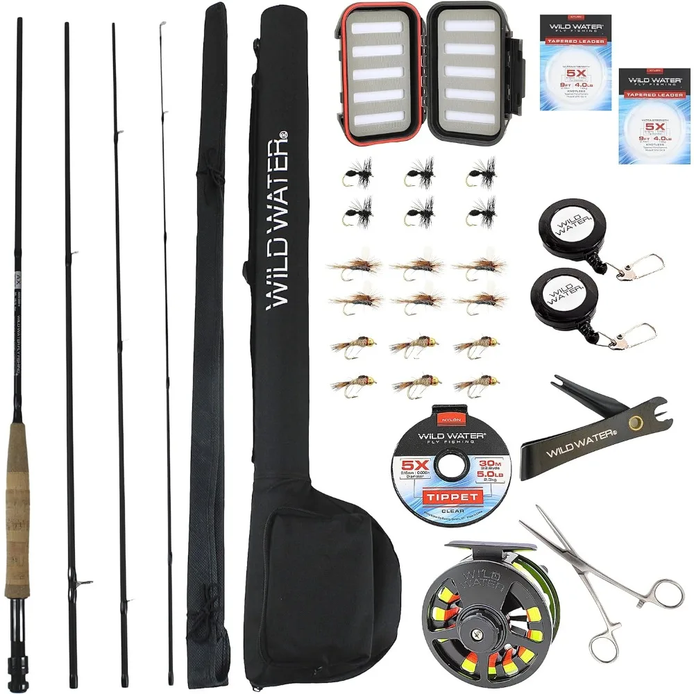 

Deluxe Fly Fishing Combo Starter Kit, 5 or 6 Weight 9 Foot Fly Rod, 4-Piece Graphite Rod with Cork Handle, Accessories