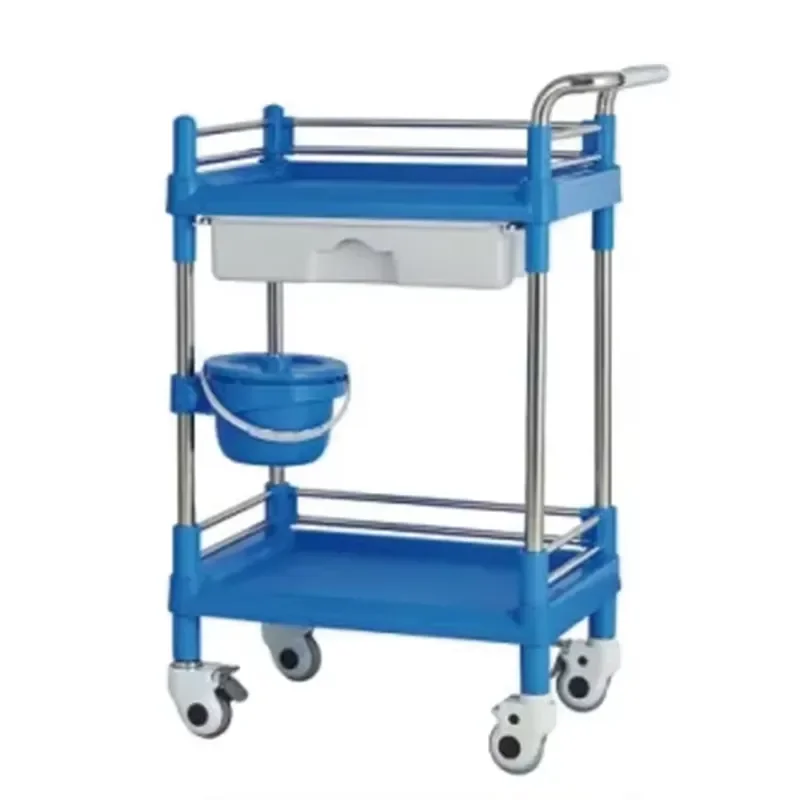 2 Layer Hospital Cart with 1 Drawer 201 Stainless Steel Bracket Plastic Steel Medical Trolley 4 Silent Wheels Factory Price