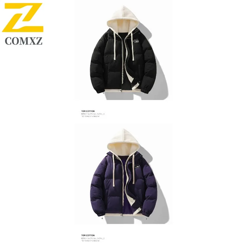 COMXZ الرجال سترة مبطنة بالقطن عادية أنيقة وسيم ثلجي المشي لمسافات طويلة الشتاء الحشو اليومية الحد الأدنى عالية الجودة سترة الخبز