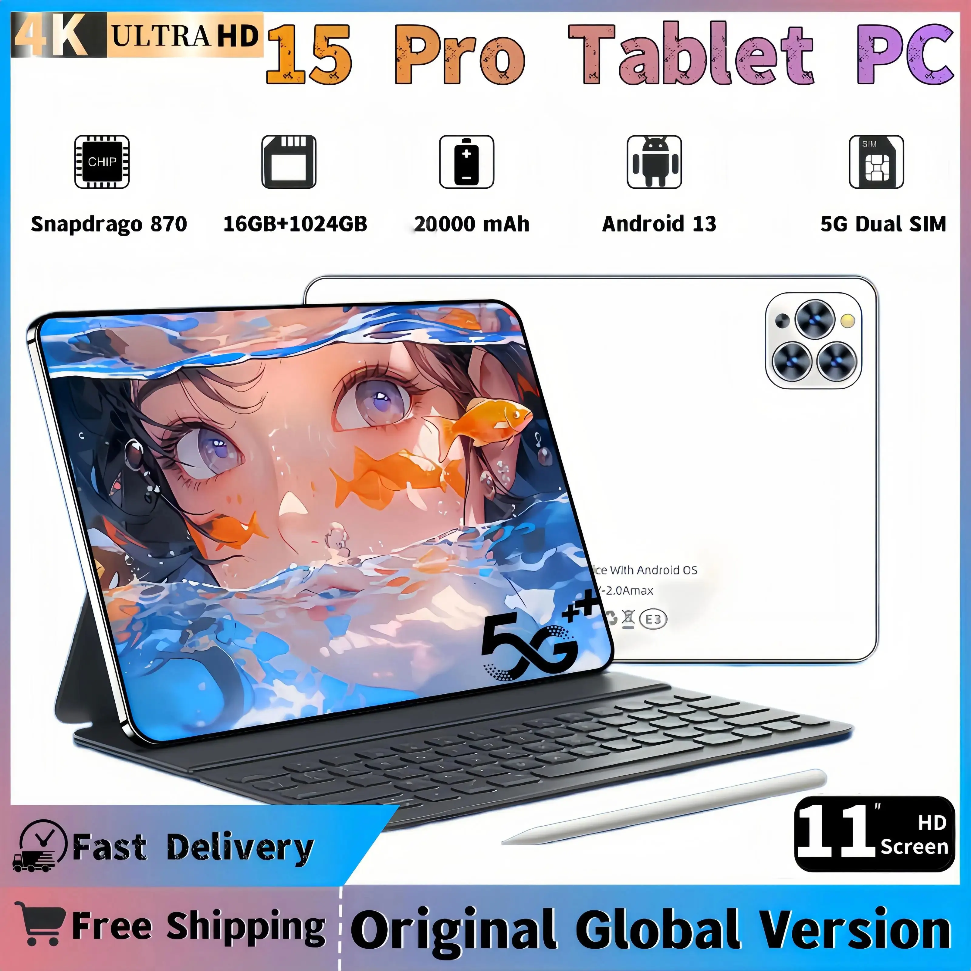 2024 New Pad 15 Pro Tablet PC 11 Inch Android 13 Deca Core Snapdragon 870 Mi Pad Dual SIM 5G WiFi GPS Android Tablets