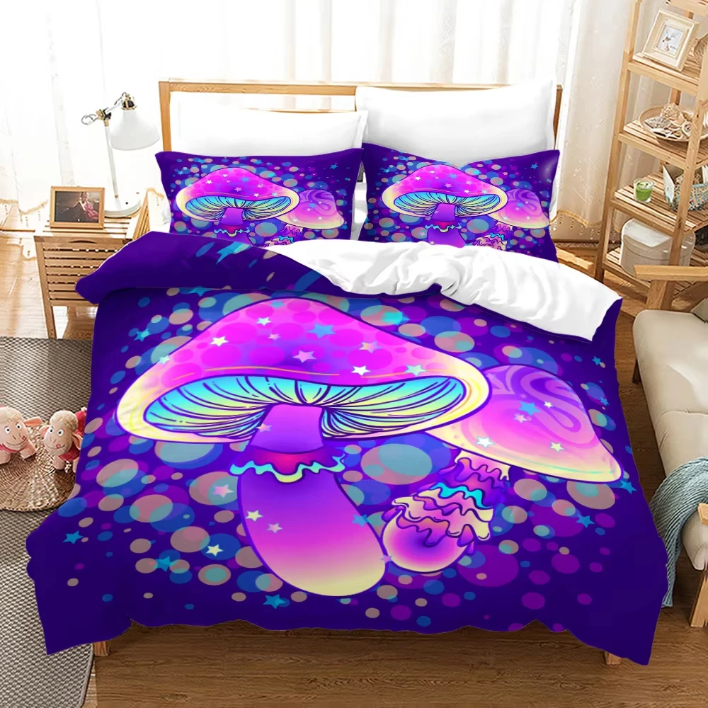 Mushroom Duvet Cover Set Cute Jungle Plant Full Queen Bedding Set Cartoon Botanical Mushroom Natural Wild Fungus Comforter Cover