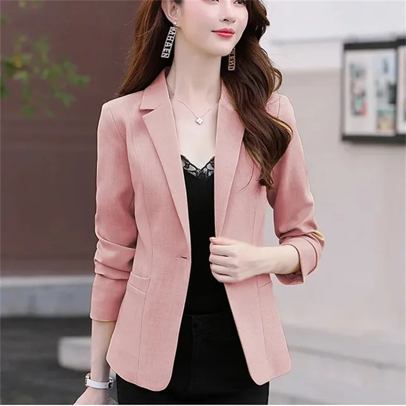女性ブレザー無地フォーマルスリムブレザー長袖ストリート春秋スリムフィットターンダウンカラースーツコートオフィス用