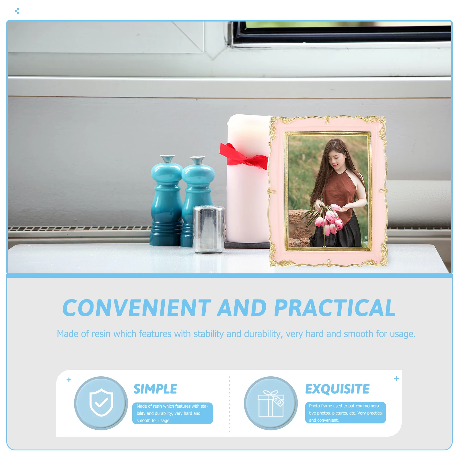 

Vintage Resin Photo Frame Design Stable Practical Home Decor Commemorative Photos Display Stand Tabletop