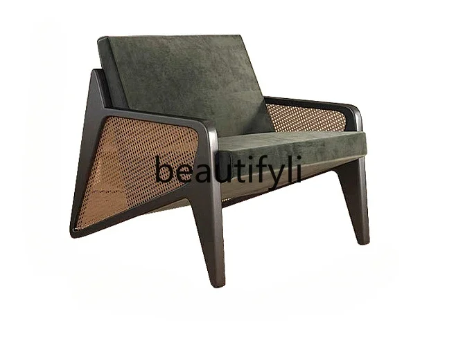 

New Chinese rattan sofa chair retro solid wood reception chair