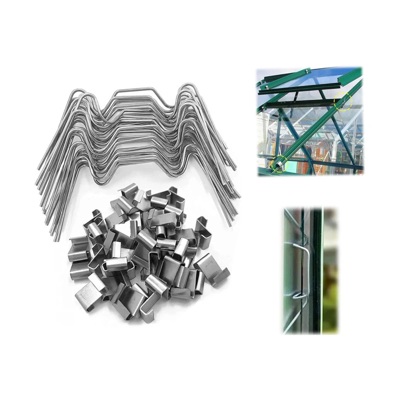 50/100Pcs Greenhouse Glass Clips Set Stainless Steel Greenhouse Clips for Glass W Clips and Z Clips Greenhouse Accessories Kit
