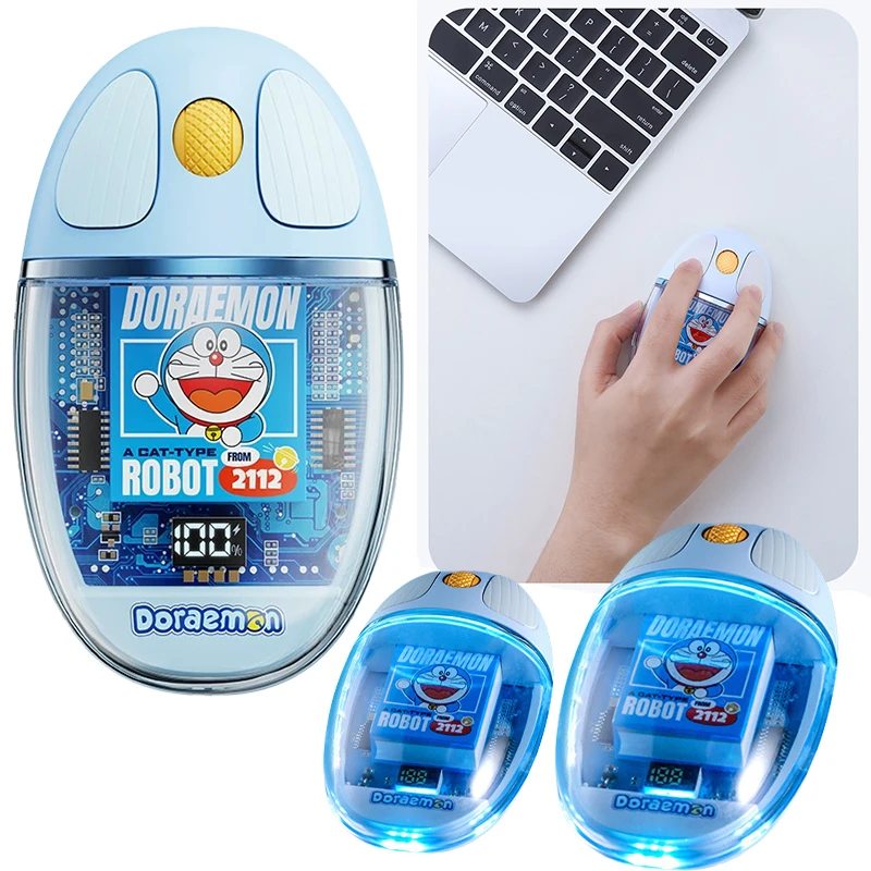 

Doraemon Transparent Wireless Bluetooth Mouse Anime Office Ultra Thin Silent Gaming Mouse Cute USB 2.4G Mouse Birthday Gift