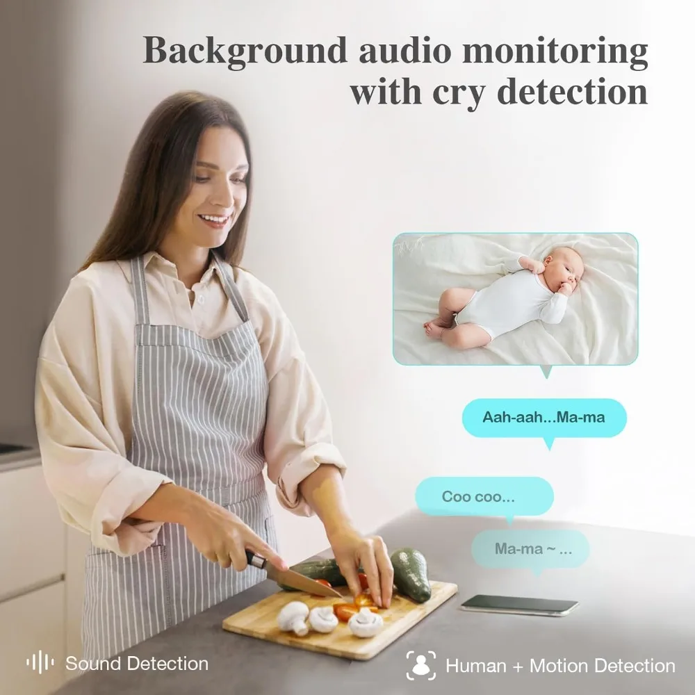 Sense-U AI Baby Camera Monitor with Sensor-Free Sleep Breathing Movement Detection, Smart Security Indoor Video Camera with Back