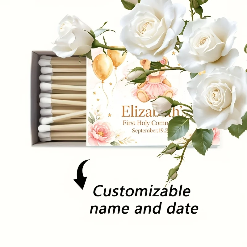 Personalized Custom Matchbox Label Stickers with Floral Bear Design for Gratitude and Commemoration, Custom Matchstick Stickers with a Light Luxury and Romantic Feel, Vintage Floral Clusters, Exclusive Commemorative Decorative Stickers Suitable for Gift Paper Labels, Holiday Decorations, Matte Paper, Single-Use