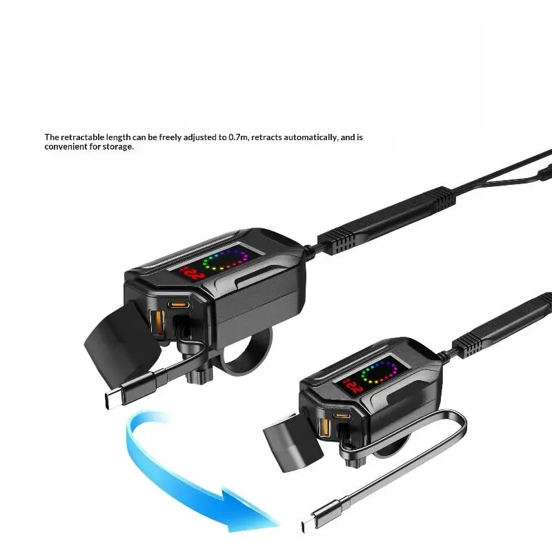 3in1 Fast Charging Motorcycle USB Device Retractable TypeC Cable Essential Power Source for Bikers Long Haul Trips