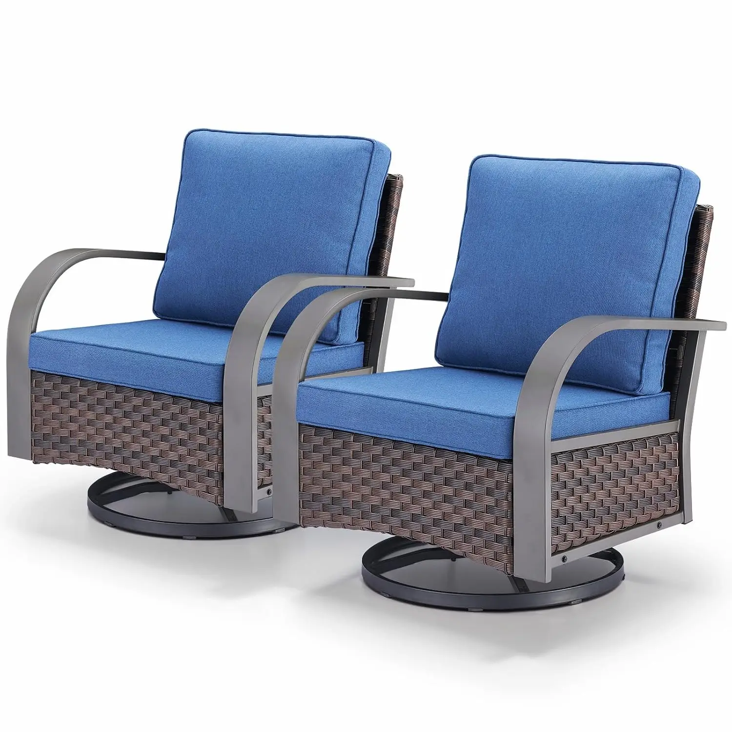 Outdoor Swivel Rocker Patio Chair Set 2 With Wide Metal Armrest & Removable Cushion, Porch Sunroom Furniture, Customized
