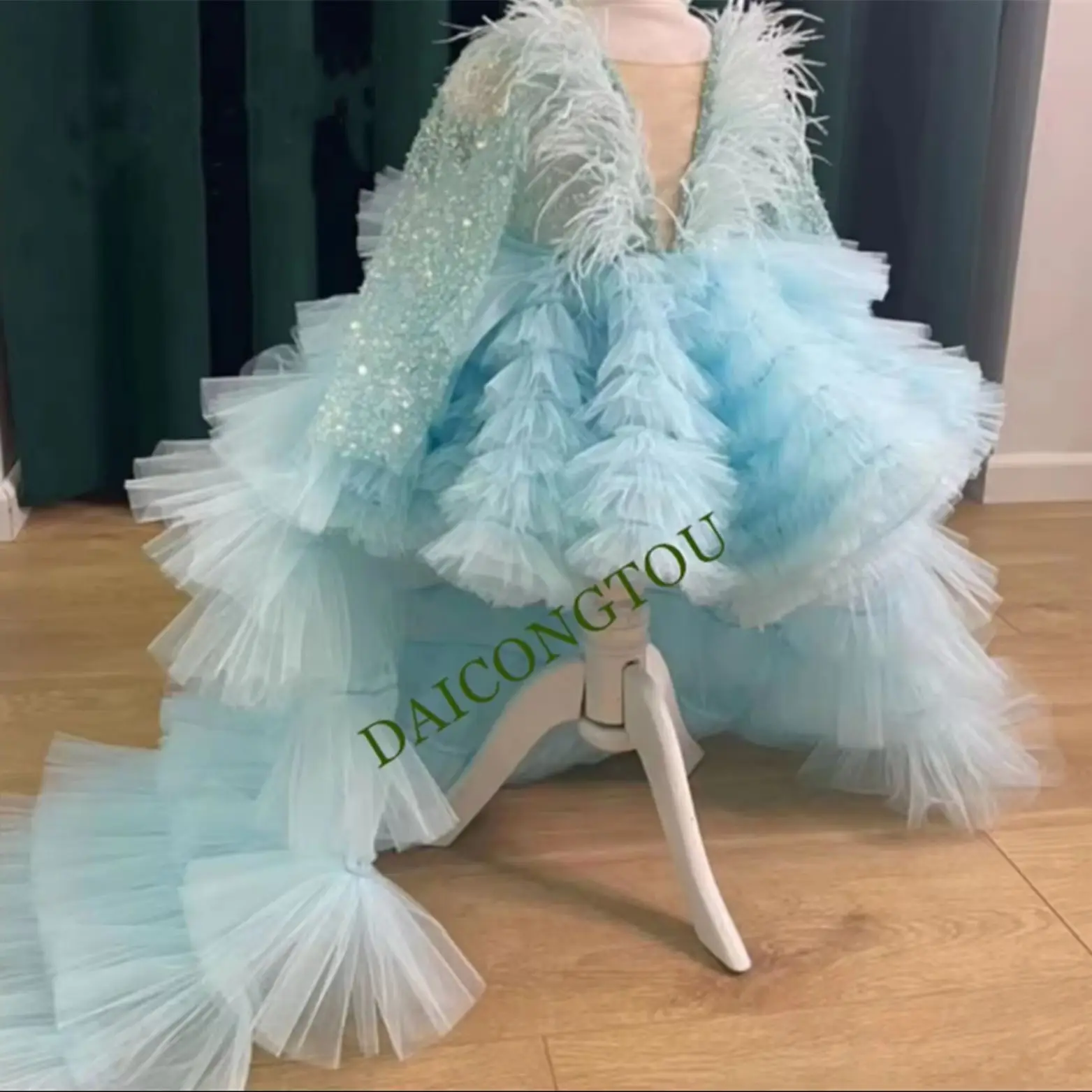 

CustomizedBall Gown Princess Birthday Party Gown Kid First Communion Dress Girls Christmas Gift Long Sleeves Puffy Tulle Gown