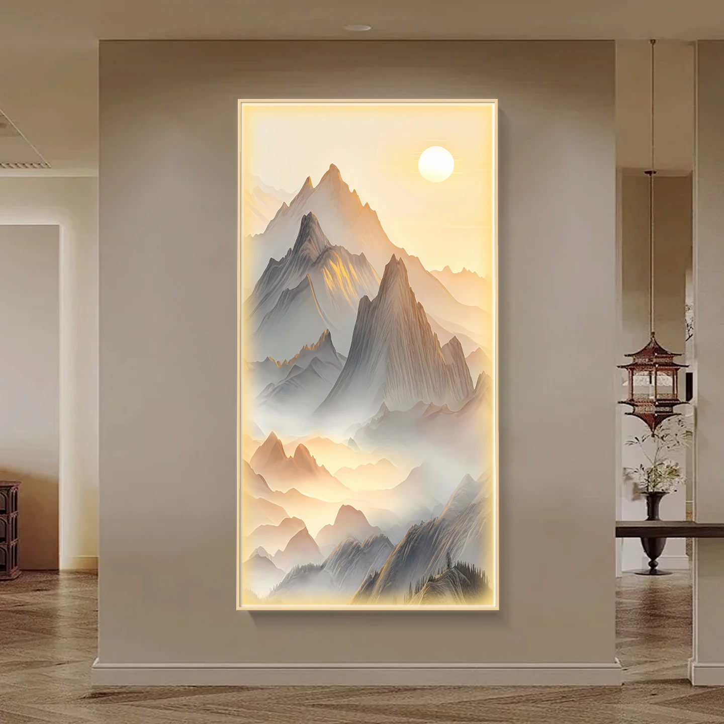 

Rizhao Jinshan Entrance Decoration Painting High-end Landscape Painting Living Room Corridor Hanging Painting Luminous Wall Lamp