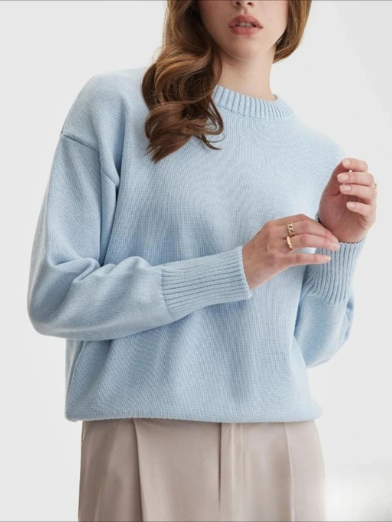 

Новый женский свободный вязаный свитер с круглым вырезом, пуловер с длинным рукавом, повседневный свитер для женщин, джемпер