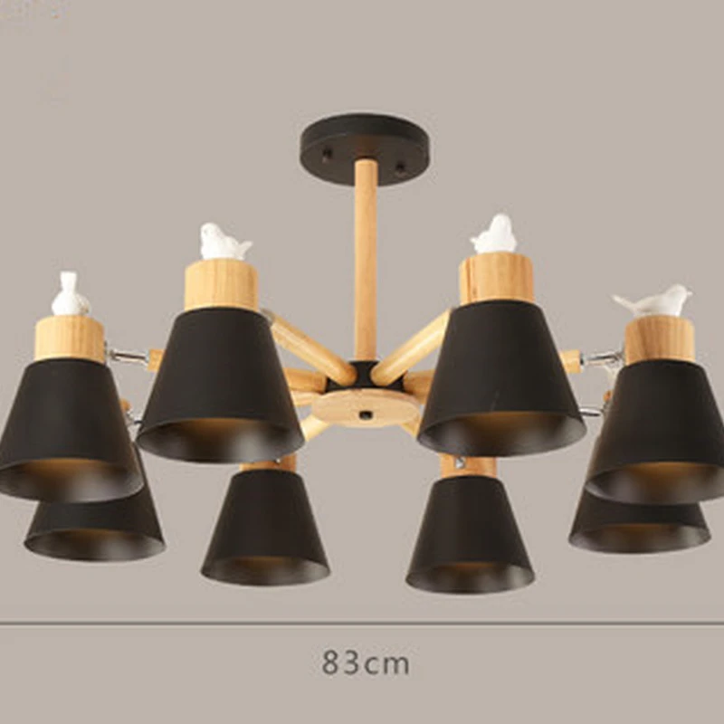 

New Arrival LED Chandelier For Living Room White Wooden Lustre Black Metal Chandelier Modern Lustres Birds E27 Lustres