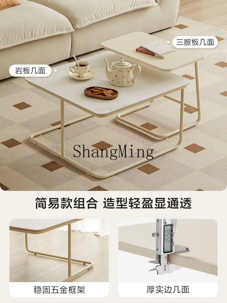 ZYYhome طاولة قهوة كريمية لغرفة المعيشة، شقة صغيرة منزلية جديدة، خزانة تلفزيون قابلة للإزالة #3