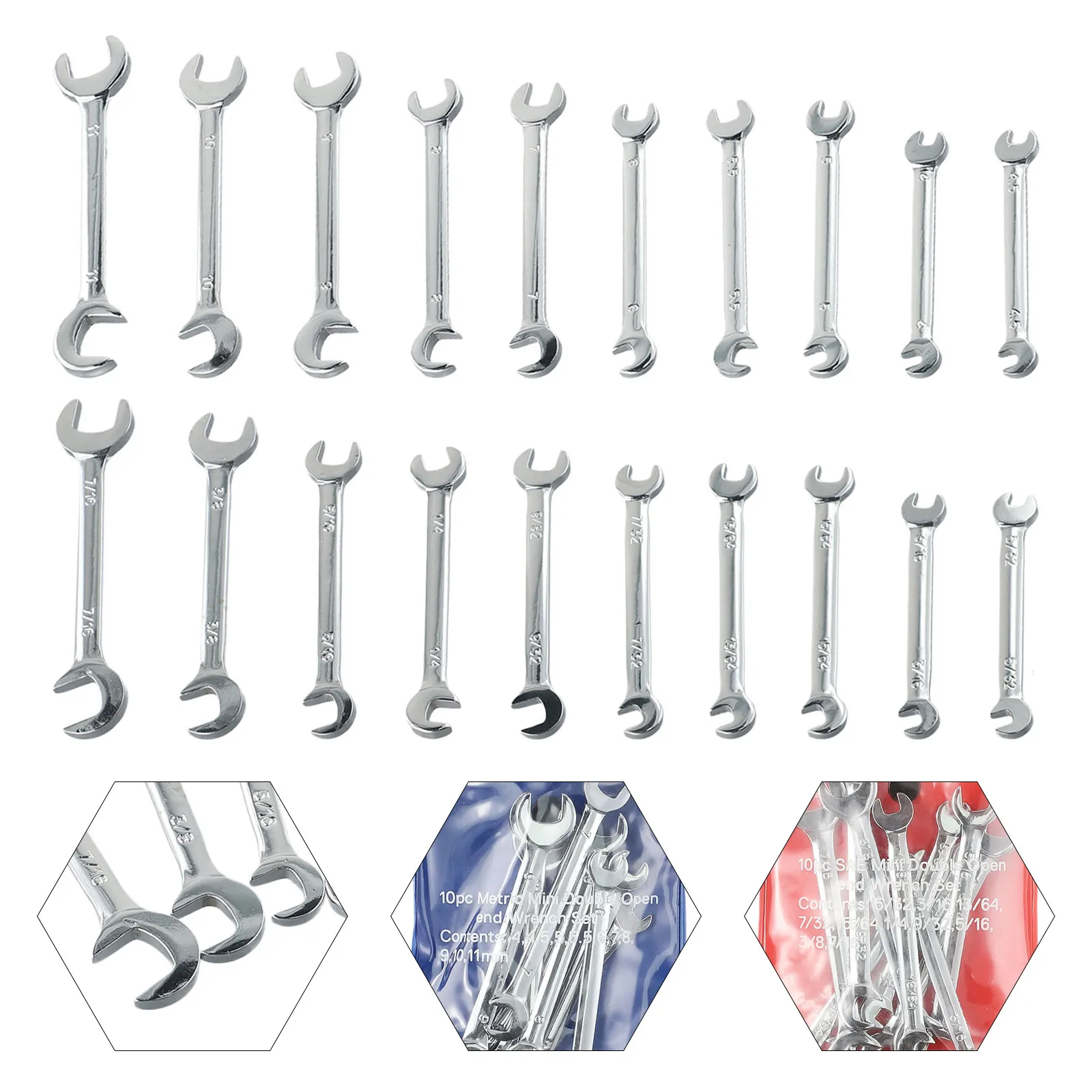 Portable Tool  20pcs Combination Spanner Set Small Wrench Metric SAE Imperial  Must Have for Home and Professional Use