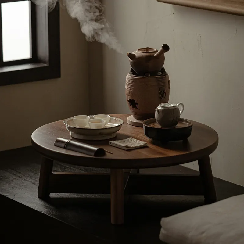 Solid Black Walnut Tea Table Small Retro Zen Coffee Desk for Balcony Chinese Style Short Tatami Low Furniture Living Room