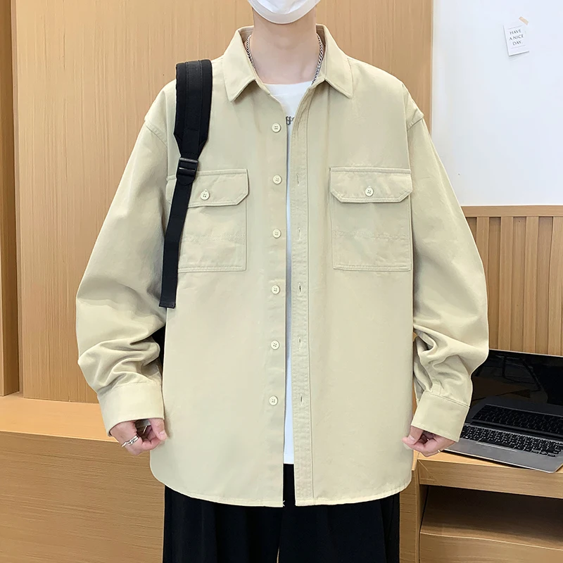 

Мужская повседневная хлопковая рубашка с длинным рукавом, весенне-осенняя рабочая одежда, модный брендовый топ с воротником большого размера, универсальный свободный крой