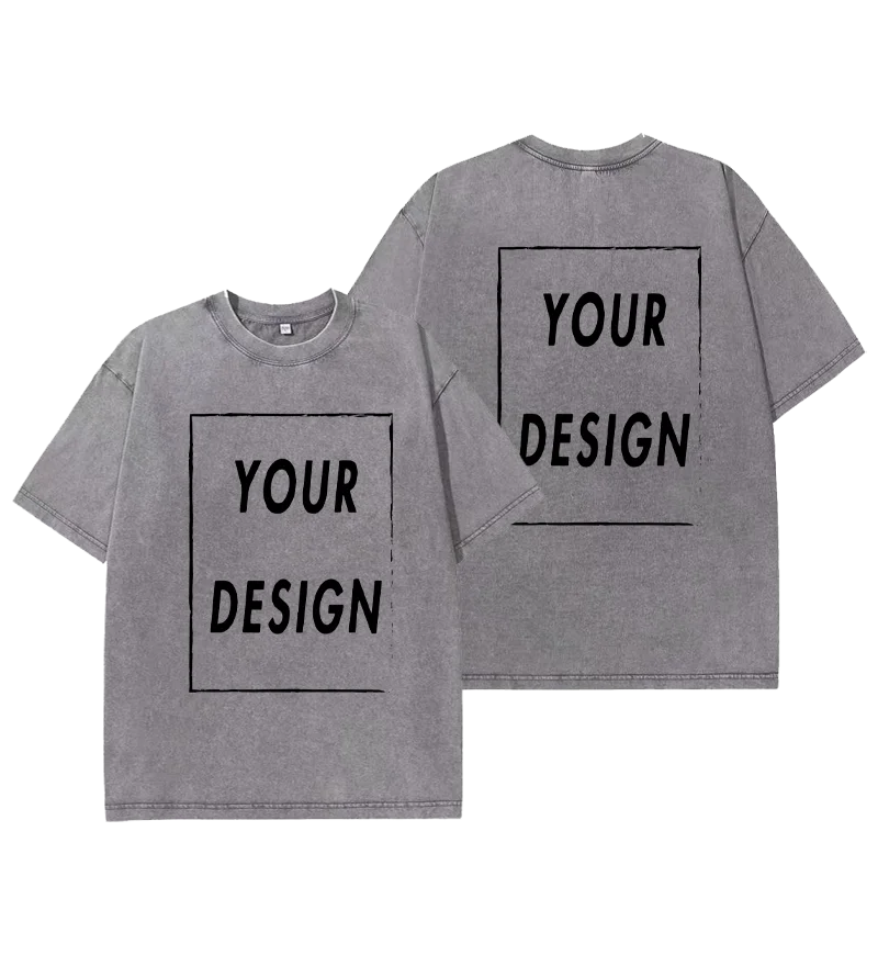 Unisex Cotton Wash T-Shirt Vintage Custom Print Pattern Oversized Short Sleeve T-Shirt Rapper Streetwear Men's Casual T-Shirt