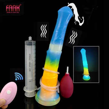 FAAK vibrateur télécommandé gicleur cheval gode avec ventouse éjaculation lumineuse pénis lueur dans l'obscurité jouets sexuels pour les femmes