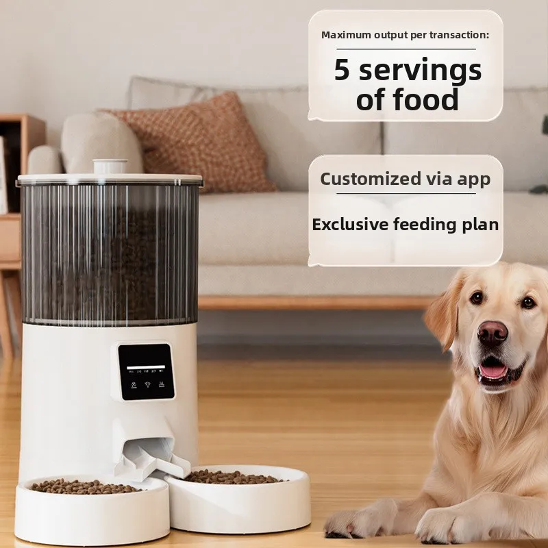 dog food feeder with vacuum leak-proof function,  regular feeding, anti-dump design, plastic material,