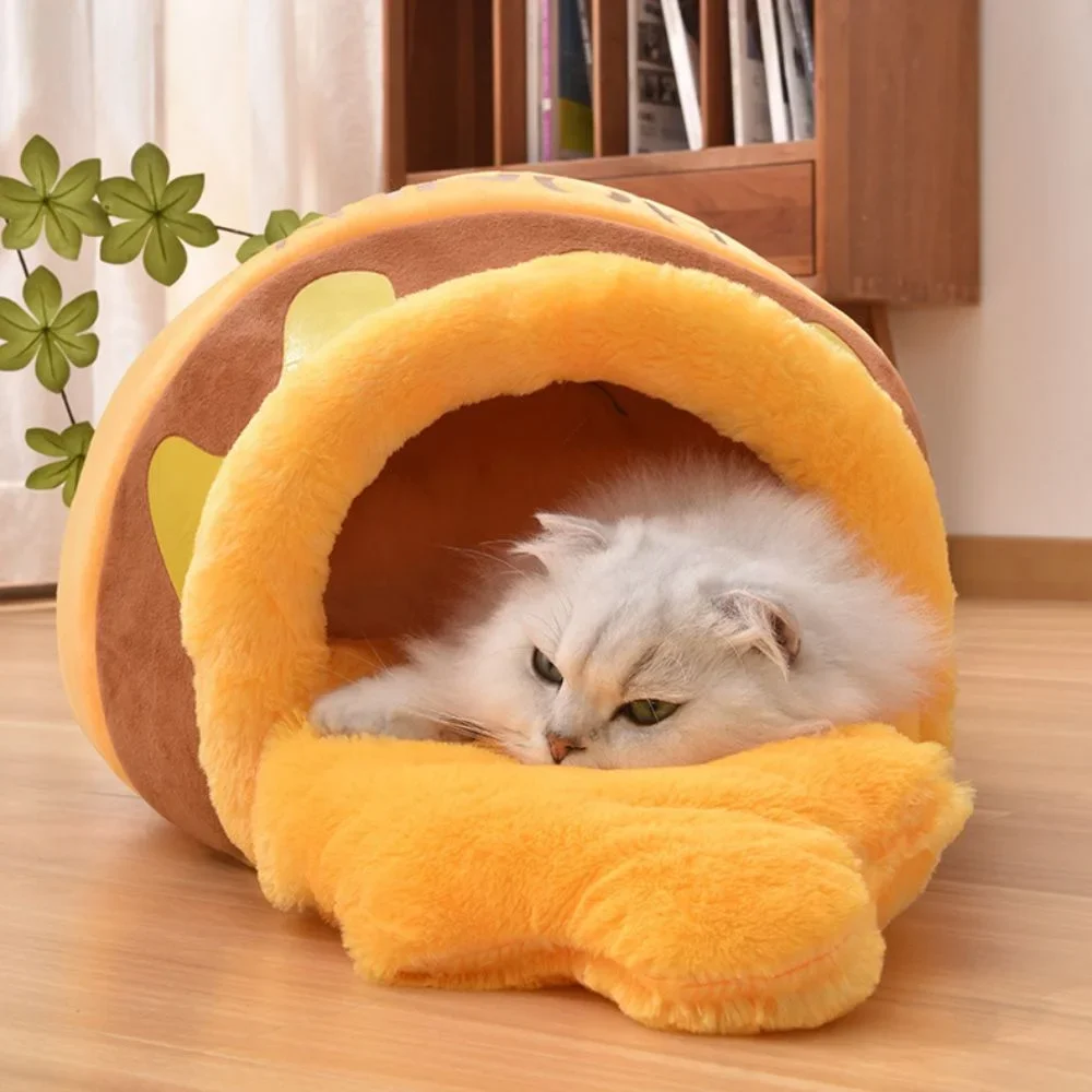 

Honey Pot Cat Bed Winter Kitten House Dog Kennel Warm Soft Sleep Bed Cozy Cave Cushion Removable Washable Pussy Snooze Pet House