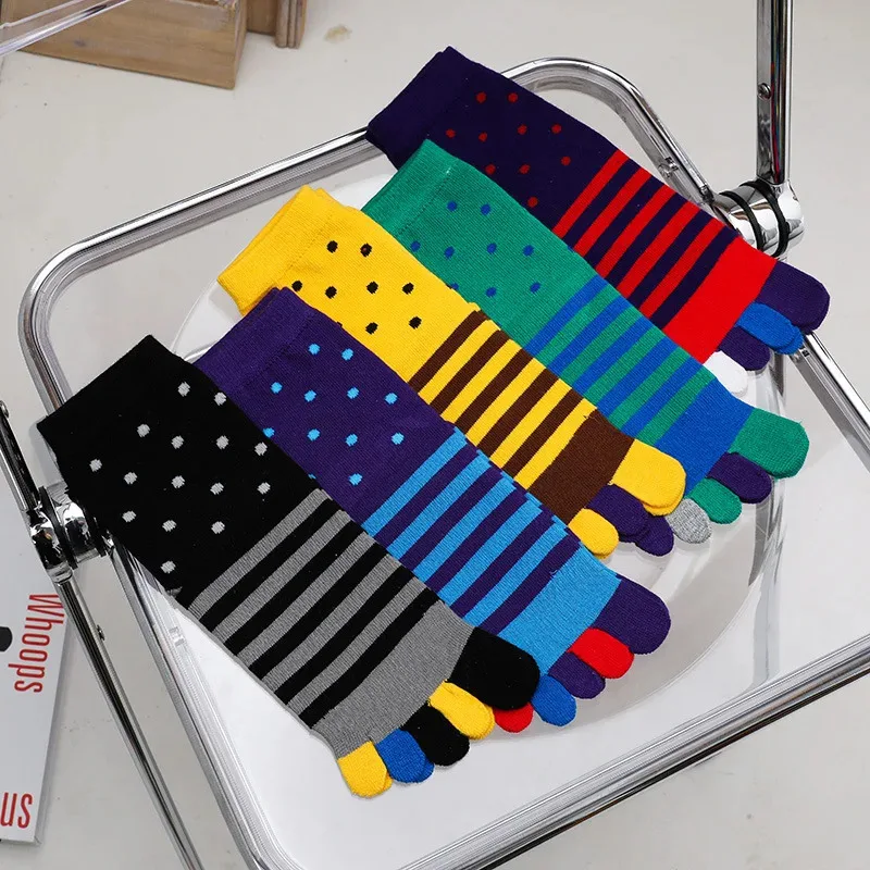5 Pairs Colorful Toe Socks Spring Autumn Quality Cotton Bright Color Fashion Striped Happy Socks Five Fingers