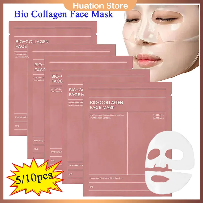 5/10pcs Bio Collagen Face Mask Shrink Pores Deep Hydrating Overnight Mask Moisturizing Refreshing Face Skin Care Products