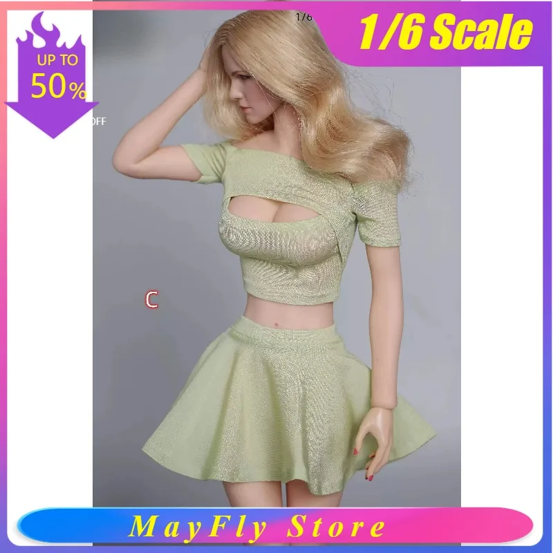

1/6 Scale Female Soldier Hollow One-shoulder T-shirt Pleated Skirt Set Clothes Model for 12'' Action Figures Tbl Ph Accessories