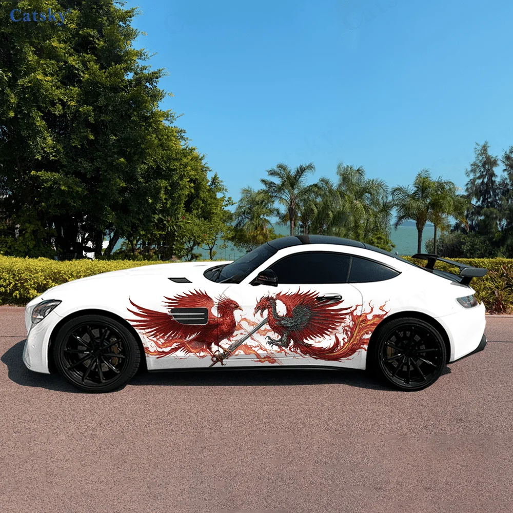 Flame Phoenix Dragon Car Vinyl Wraps Decal Self-adhesive PVC Sticker Suitable for Trucks SUV Decoration Auto Accessories Gift