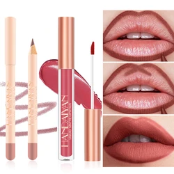 Handaiyan-Conjunto de pintalabios resistente al agua, lápiz labial líquido mate, Sexy, delineador de labios rojo de larga duración, Cosméticos de maquillaje