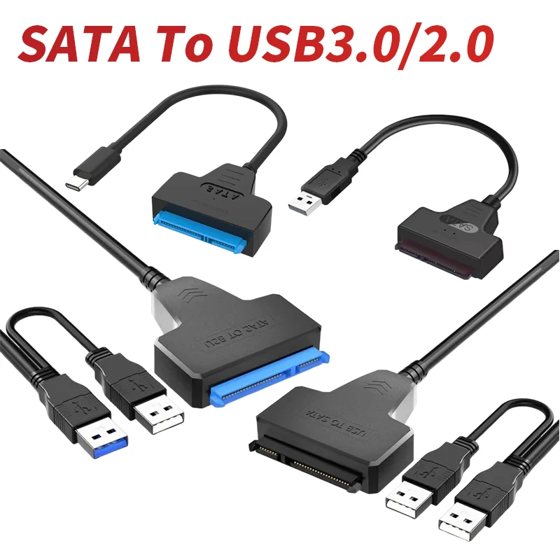USB2.0/3.0 To SATA Hard Drive Adapter Cable Dual USB Adapter with DC Power Supply for 3.5/2.5 Inch External HDD SSD Hard Drive
