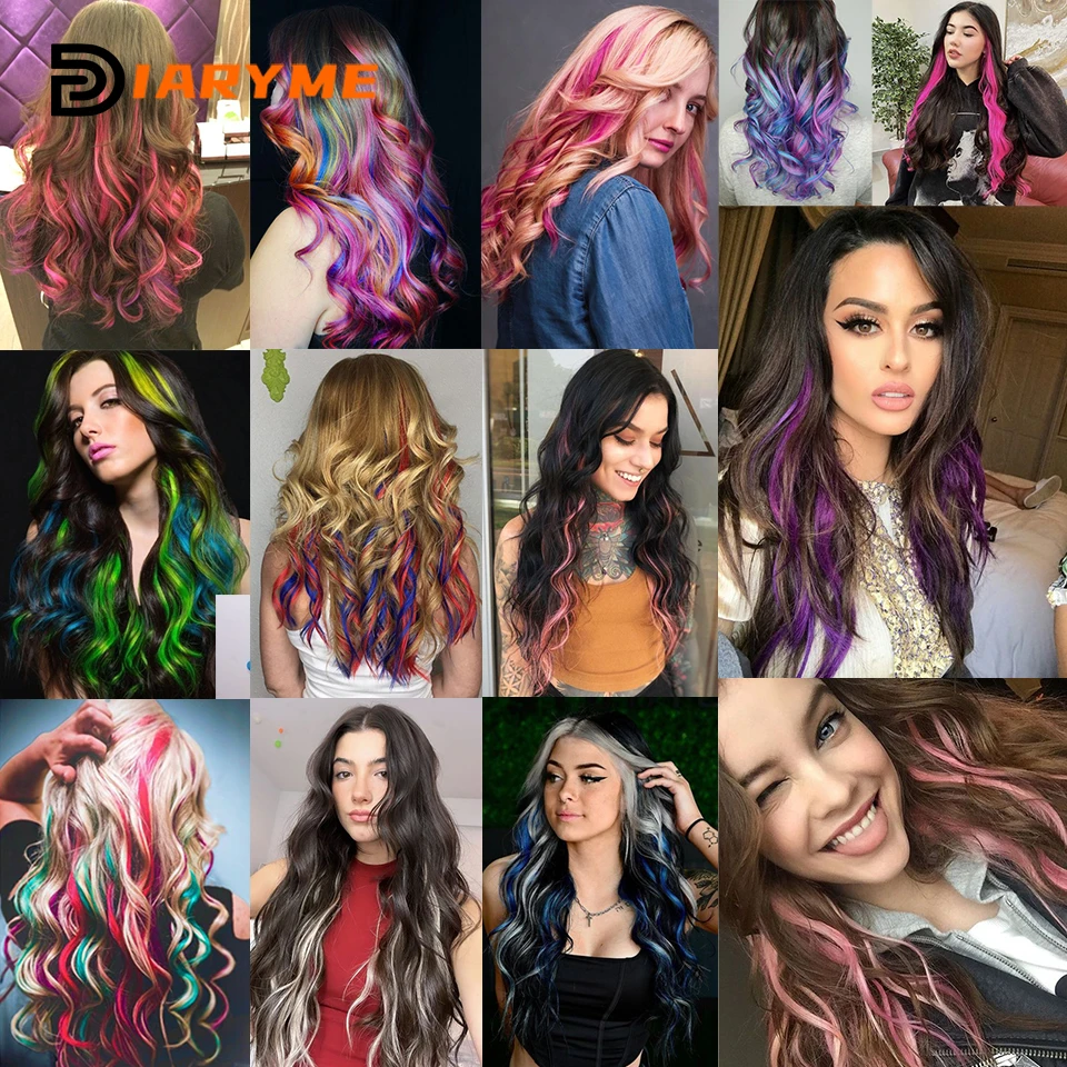 Colorful Hair Extensions Curly One Clip in Synthetic Long Hairpiece For Girls Women Kid Multi-colors Party Highlights Wig Piece