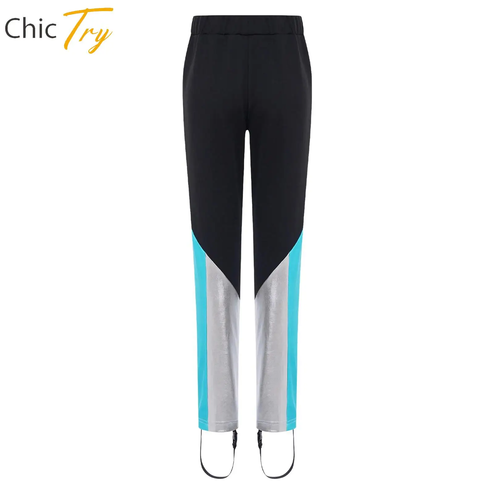 

Kids Boys Figure Ice Skating Training Pants Roller Skating Practice Performance Dancewear Warm Fleece-Lined Color Block Trousers