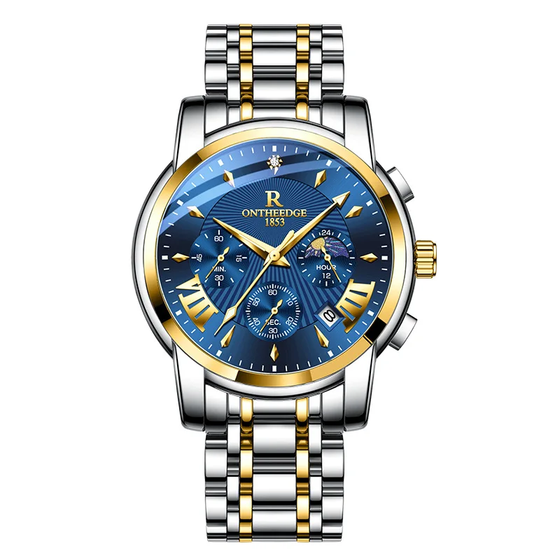 Montre à quartz pour hommes à la mode avec cadran scintillant dans le noir, design de style mécanique, bracelet en acier, cadeau élégant pour lui