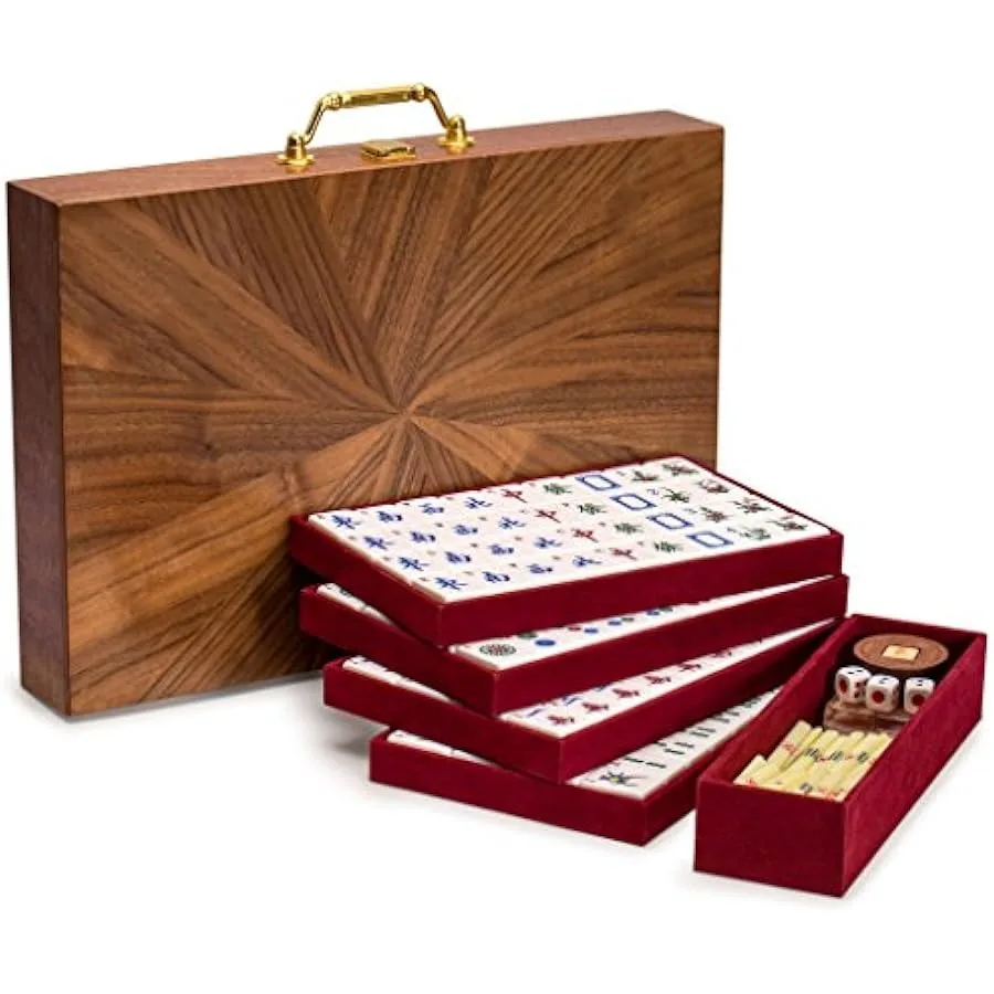 Yellow Mountain Imports Classic Chinese Mahjong Game Set Champagne Gold - with 148 Medium Size Tiles and a Wooden Case - for Ch