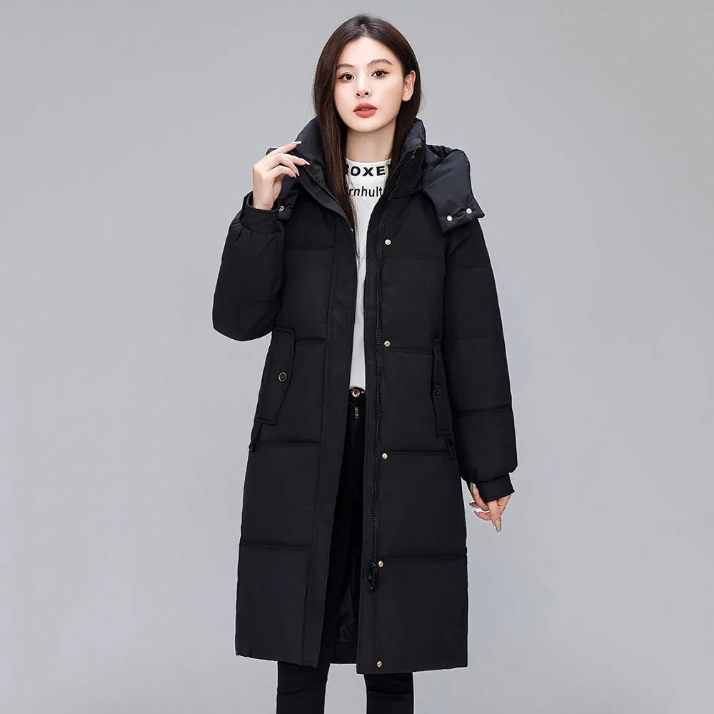 High-end Down Jacket Women's Long 2024 Winter Temperament Fashion Hooded Warm And Slim White Duck Down Loose Coat Women Tide.