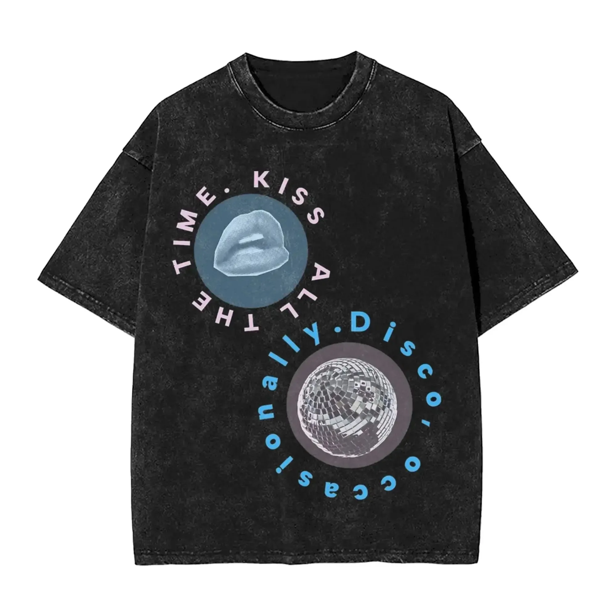 Y2k Streetwear Harrys Styles Kiss All The Time Disco Occasionally T Shirt Washed Cotton T-Shirts Aperture for Men Women Tees