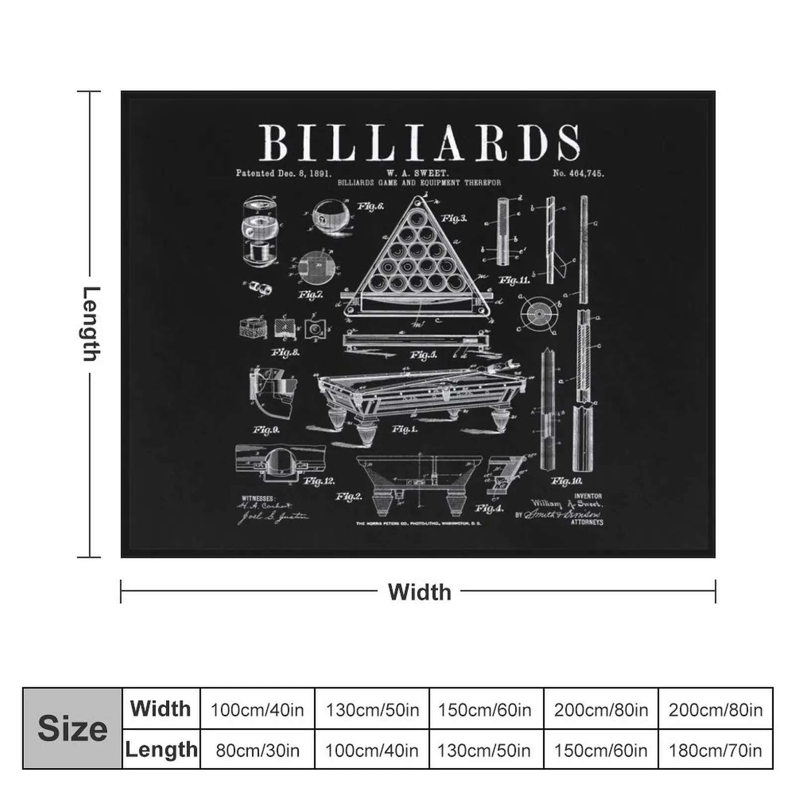 Billiards Table Pool Cue Ball Vintage Patent Drawing Print Throw Blanket Bed Fashionable for babies warm for winter Blankets