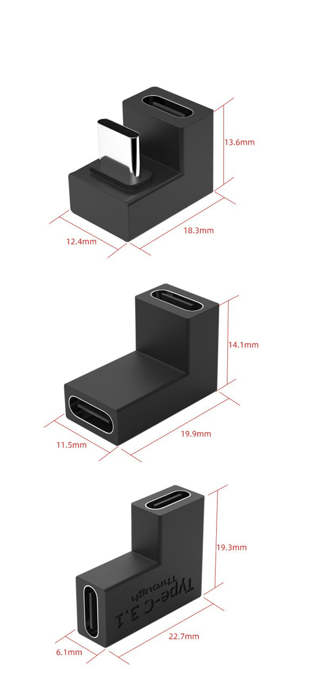 USB 3.1 10gbps C-type male female OTG converter adapter with U-shaped 90 degree angle suitable for Huawei Xiaomi converter
