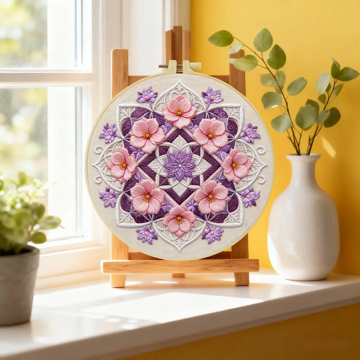 1 Stück 20X20CM/15X15CM 7,87/6,3 Zoll Blumen-Stickerei-Starter-Kit DIY-Kit DIY-Stickerei-Set für Anfänger – Detail 1