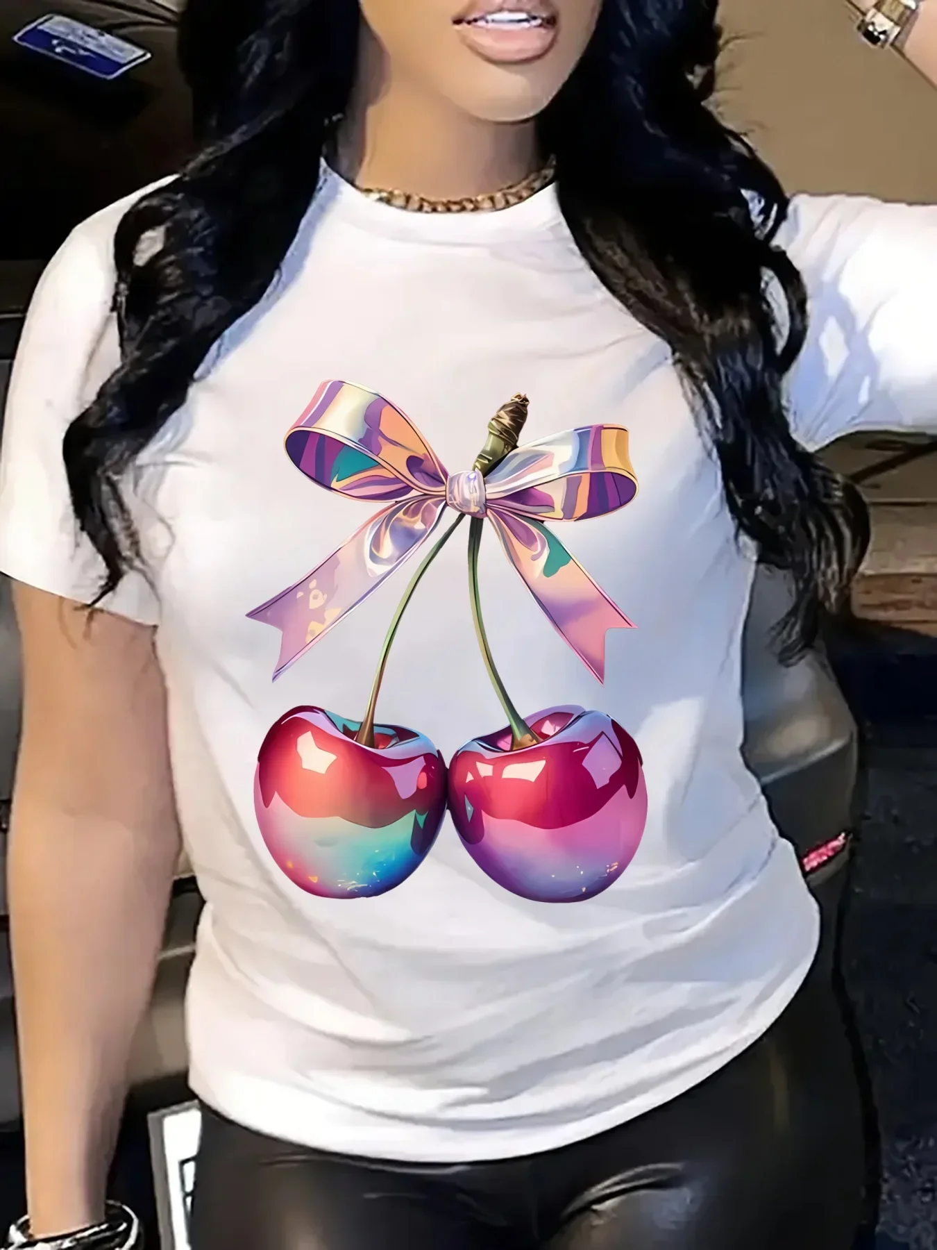 

Summer Comfortable Stretchy Fabric Casual Outings Wear Women's Casual Short Sleeve T-Shirt Vibrant Cherry Breathable Y2k Top