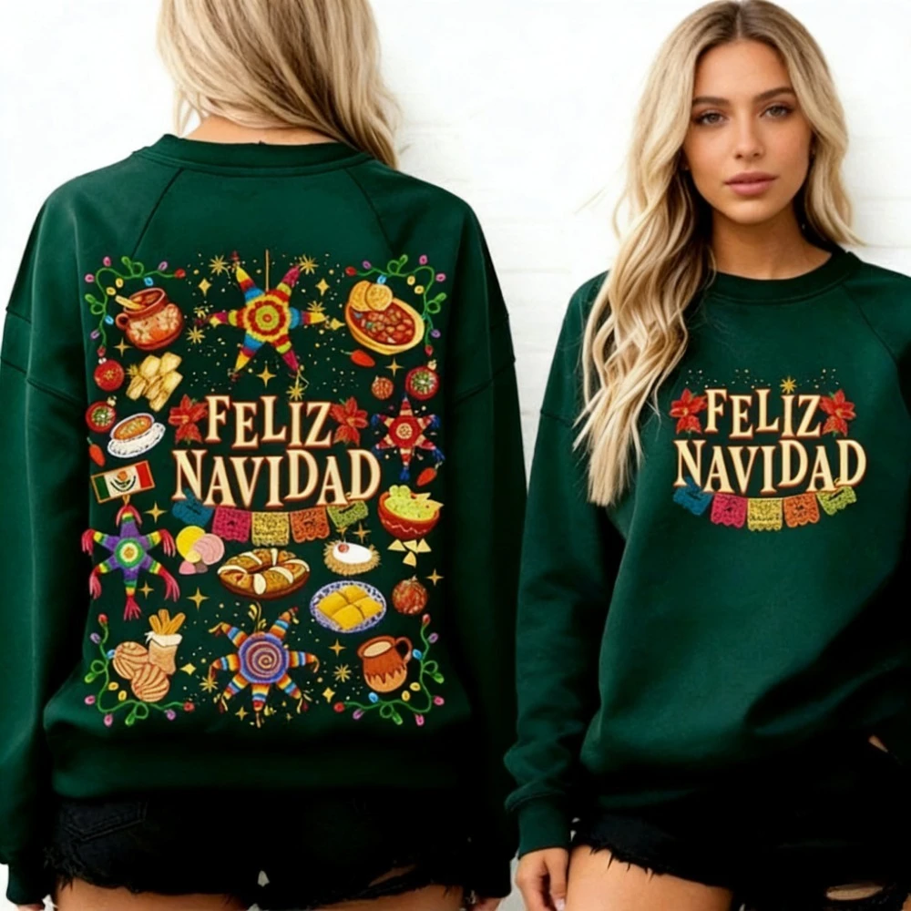 

Feliz Navidad женская мексиканская рождественская женская толстовка унисекс с капюшоном новогодняя праздничная толстовка Y2k одежда зимняя теплая толстовка