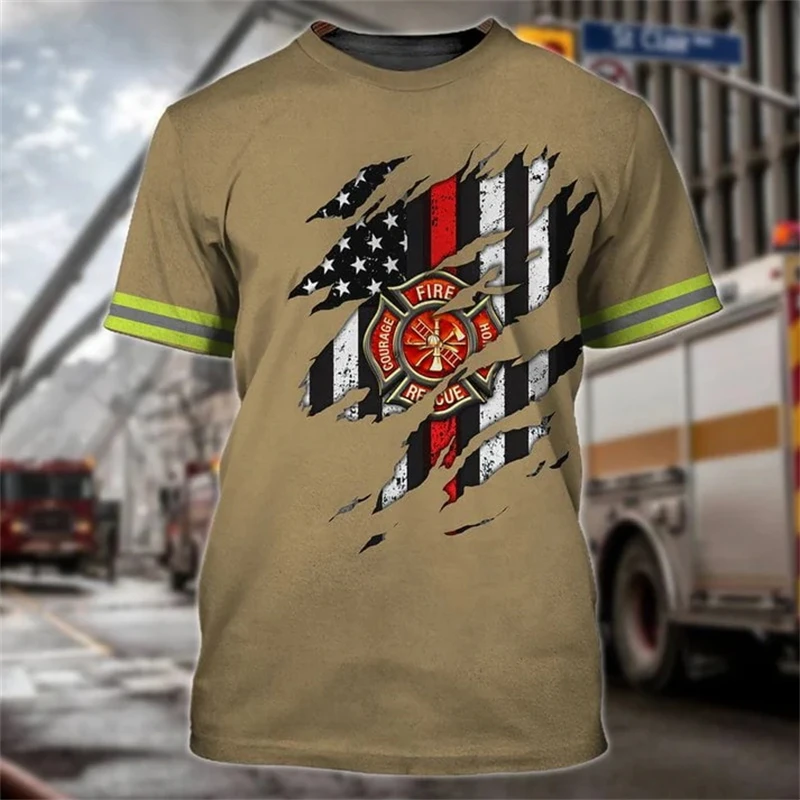 Firefighter 3D sport Quick-drying Breatha men T-shirt outdoor street casual team uniform role-playing children short-sleeved top