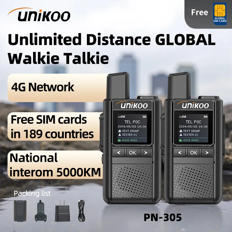 

Unikoo PN305 POC Walkie Talkie 2 PCS 3000mAh Battery Long Range Global Network Radio Station with Sim Card for Freee