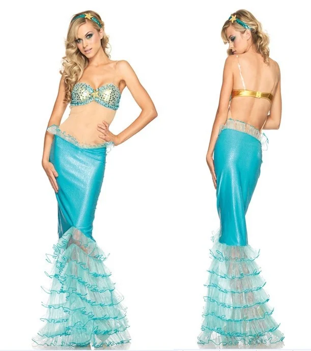 

Halloween Blue Mermaid Cake Skirt Club Performer Costume Stage Dance Girl Outfit Nightclub Lady Costume DS Suit Women's Fashion