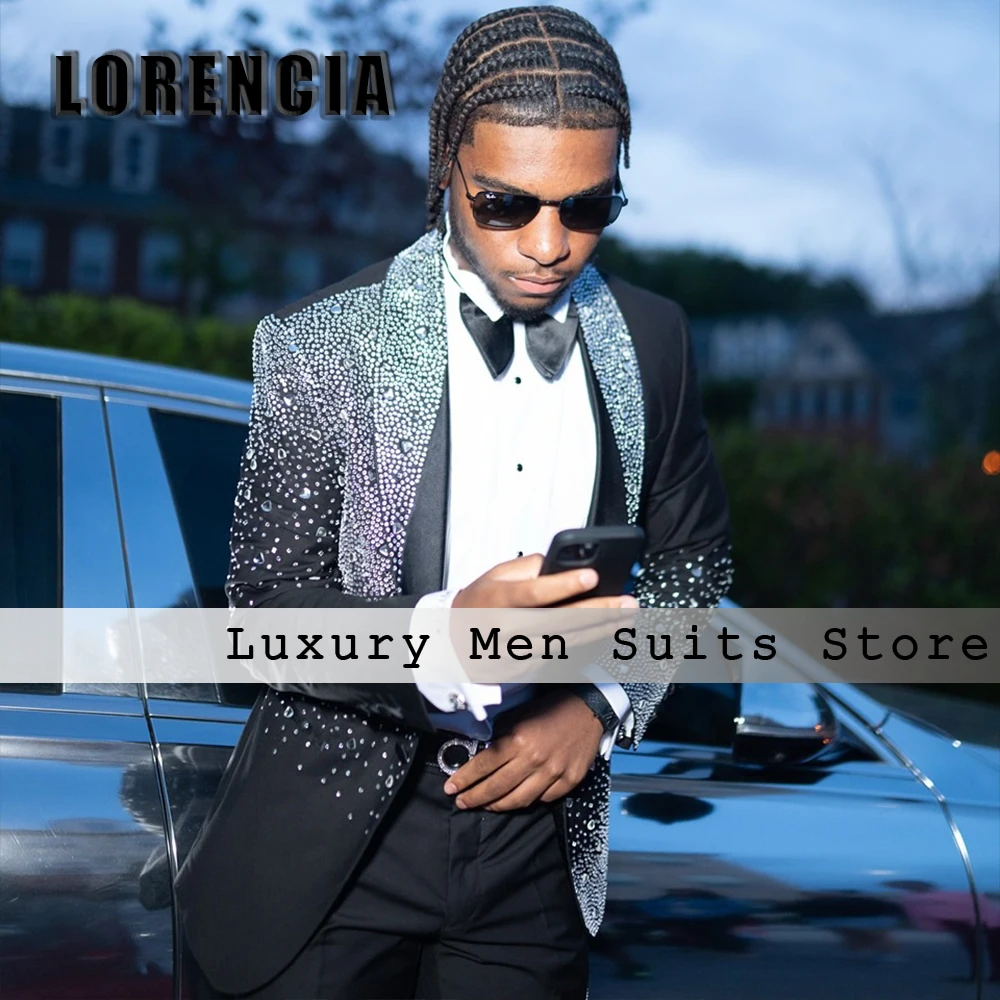 

Изысканные мужские костюмы с бриллиантами, 2025 год, наряды для жениха с шалевым воротником, вечерние смокинги для вечеринок, пиджак по индивидуальному заказу, брюки, trajes para hombre