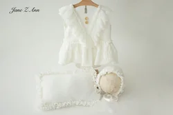 Pit Striped White Lace dress jumpsuit for boy girls posing pillow baby summer infant costume photography studio newborn