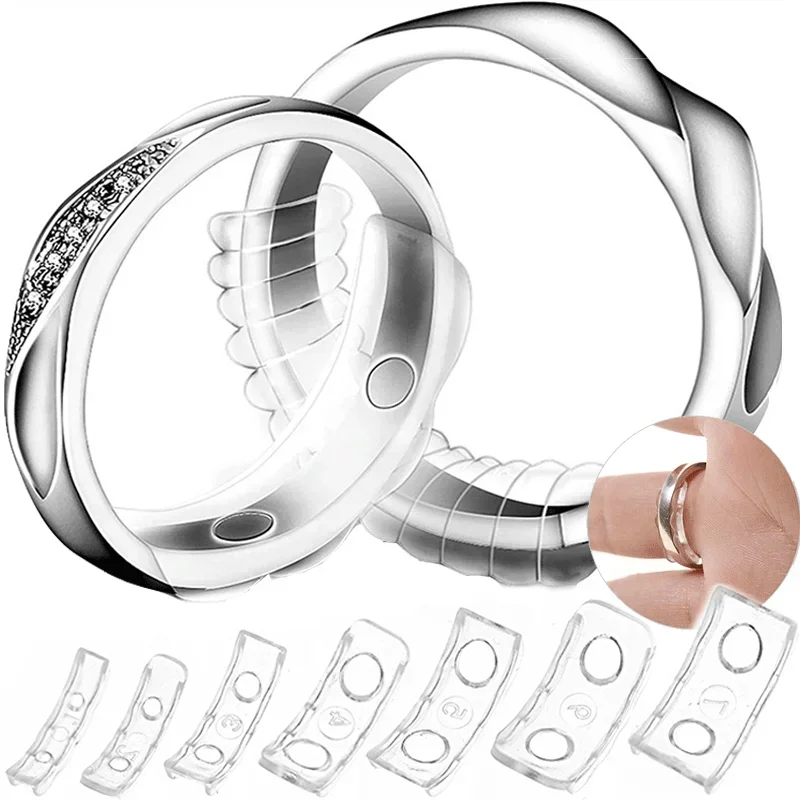 Anillo tensor en espiral de 10 Cm y 4 tamaños, ajuste de silicona transparente para anillo suelto, protector de joyería, ajuste de tamaño del anillo