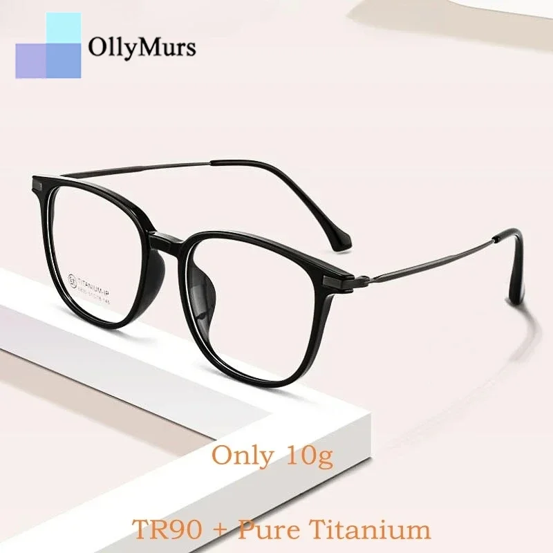 

OLLYMURS Ultra-light Fashion Flexible TR90 Glasses Pure Titanium Retro Round Optical Prescription Glasses Frame Men and Women